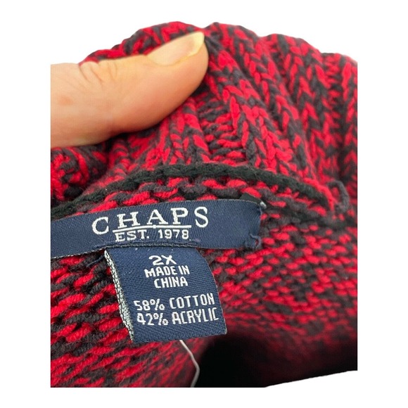 NWT Chaps Luxury Red Black Marled Fold Down Thick Knit Art-to-Wear Sweater Sz 2X - Picture 10 of 10